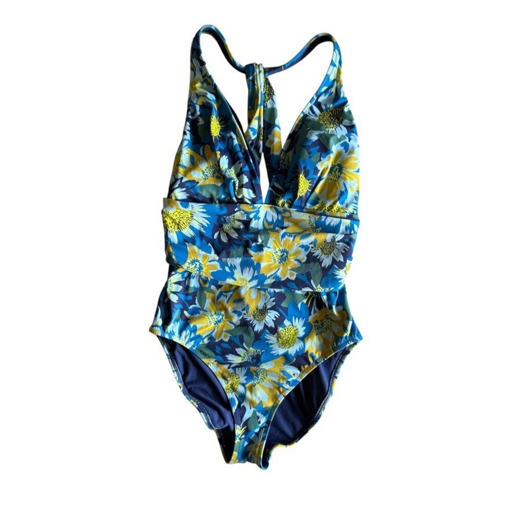 ADORE ME Swimsuit Contour One Piece Blue Yellow Floral Sunflowers Curvy Size OX